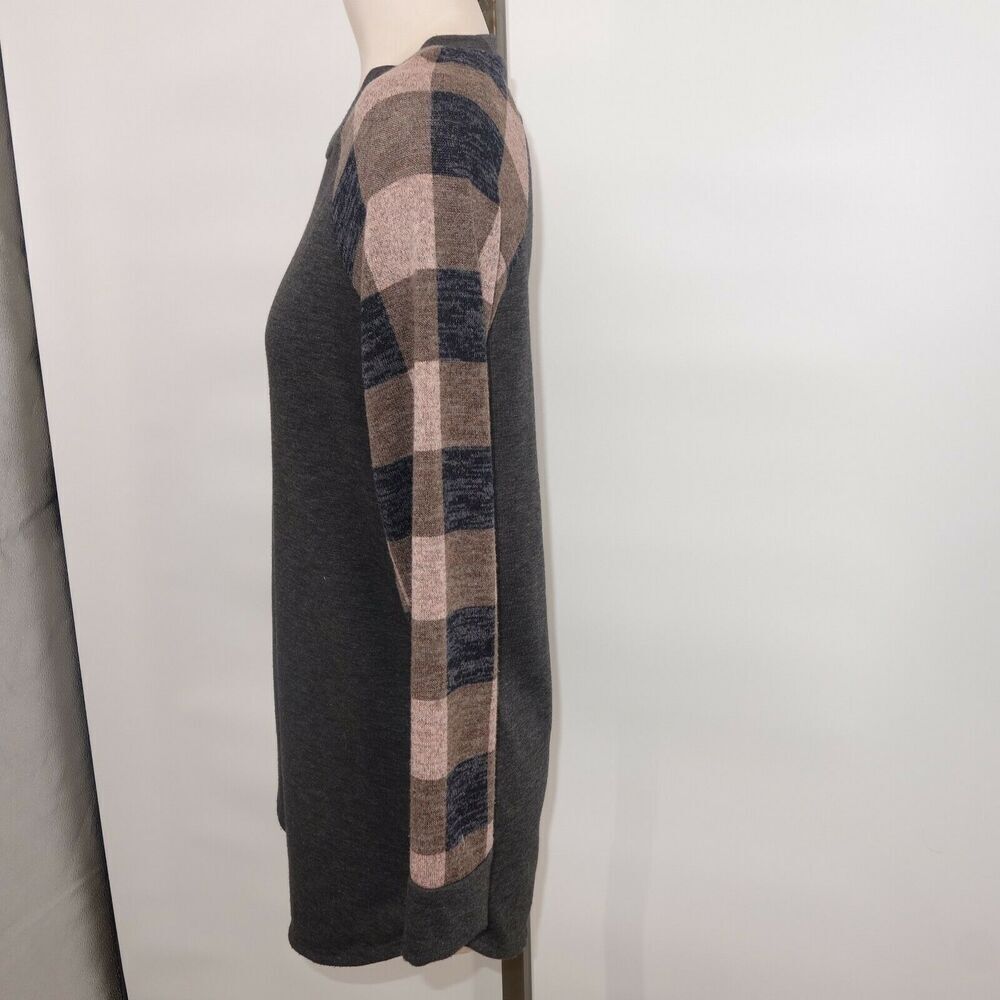 12PM by Mon Ami Gray Shirt Green Pink Black Plaid Sleeves Women's Small 4/6 - Picture 4 of 8